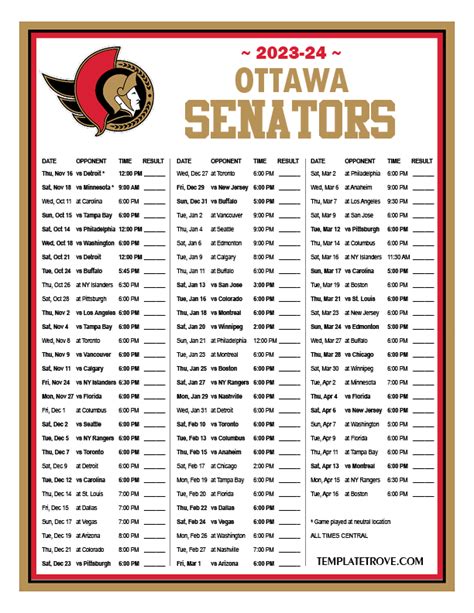 ottawa senators schedule